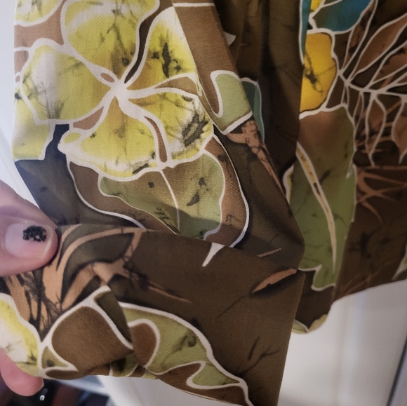 Peck & Peck Collection Womens Open Front Jacket Green Hawaiian Floral Silk - Picture 6 of 6